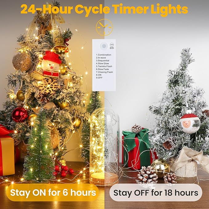 Mlambert LED Fairy Lights Battery Operated with Timer, Rechargeable Mini Twinkle Lights for Christmas Decor Holiday Party, 65.6FT(16.4x4), Warm White