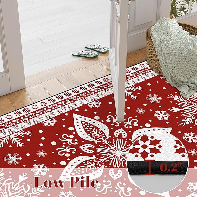 6' X 9' Christmas Rug Red Snowflake Area Rugs Washable for Kids Girls Women Floral Snowflake Carpet for Living Room Bedroom Nursery Dining Room Classroom Indoor Floor Mat