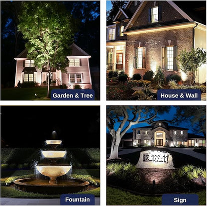 Gardenreet Brass Landscape Lighting - Black Low Voltage Outdoor Spotlights, Wired LED Uplights 12V, Waterproof Spot Lights for Outside Trees with 5W 5000K Daylight MR16 Bulb (4 Pack)