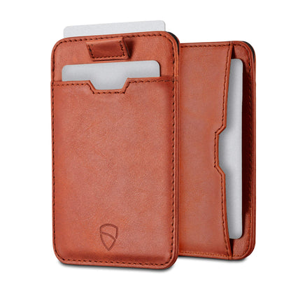 Vaultskin CHELSEA Mens RFID Blocking Slim Leather Card Wallet - Minimalist Front Pocket Cardholder in Cognac
