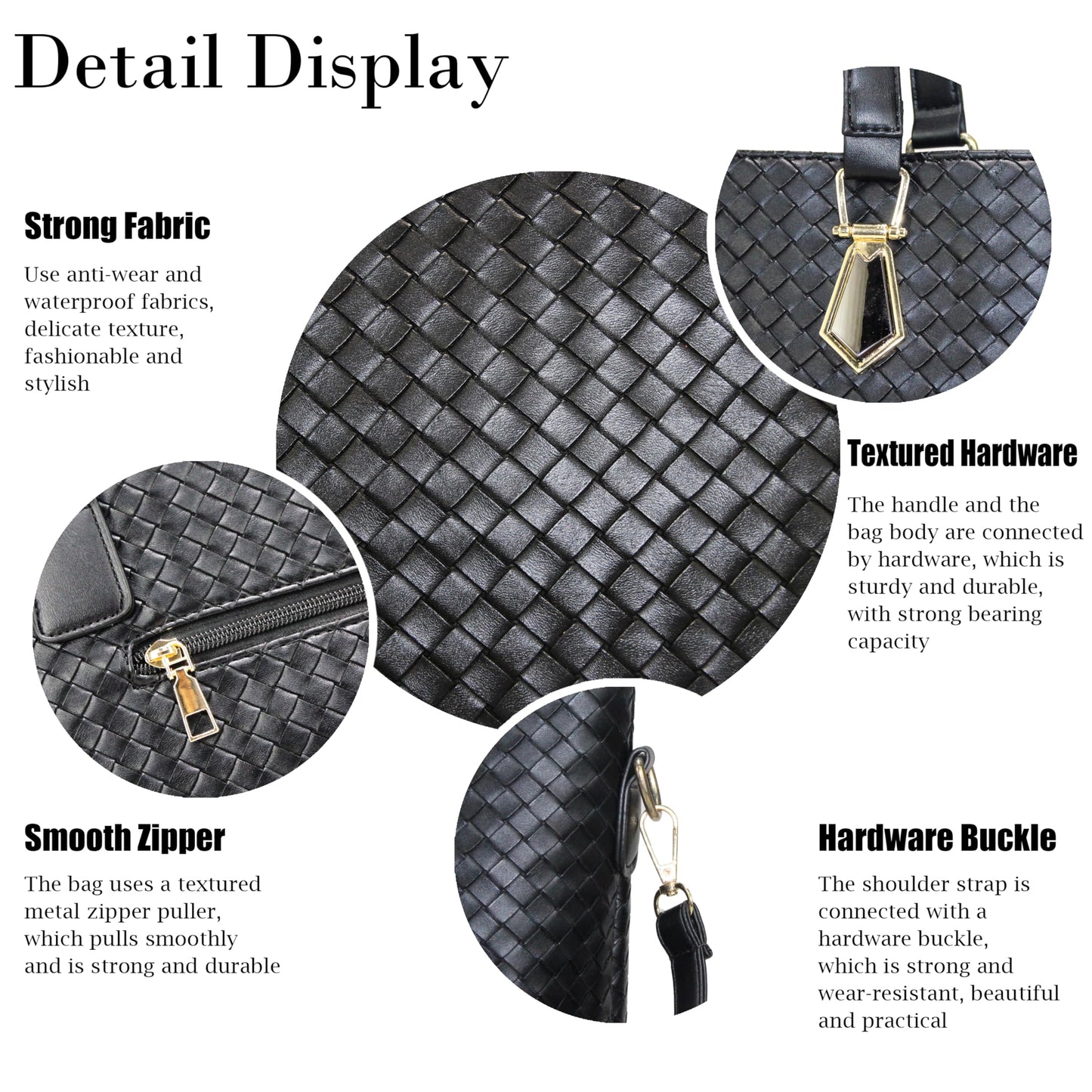 OTMIPIML Purses and Handbags for Women Synthetic Leather Tote Crossbody Bags Satchel Purses Set 6pcs (4A-Black-woven)