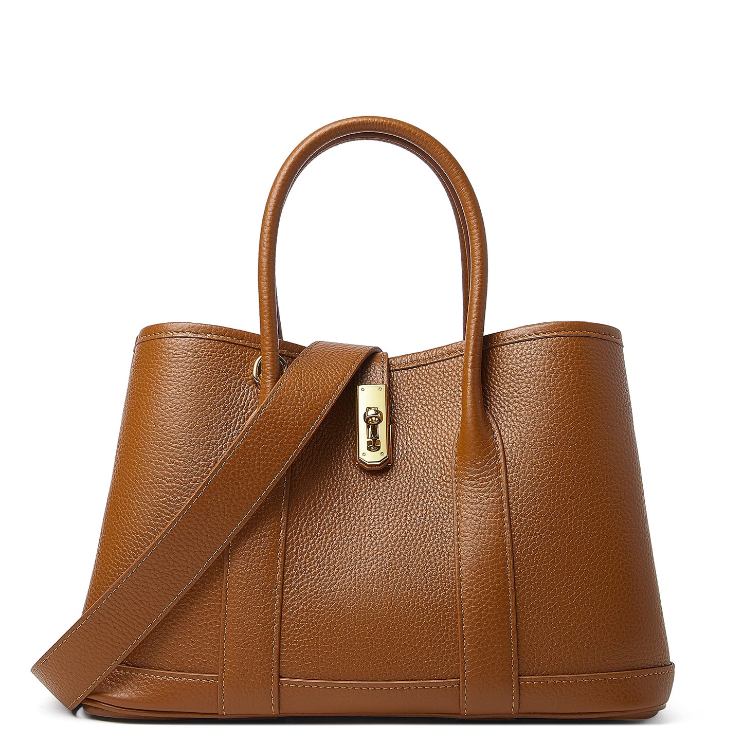DORIS&JACKY Top Handle Satchel Purse for Women Medium Designer Leather Tote Bag with Wide Long Strap (Brown)
