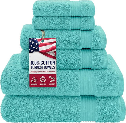 American Veteran Towel 100% Cotton Turkish 6 Piece Towel Set, Luxury Bath