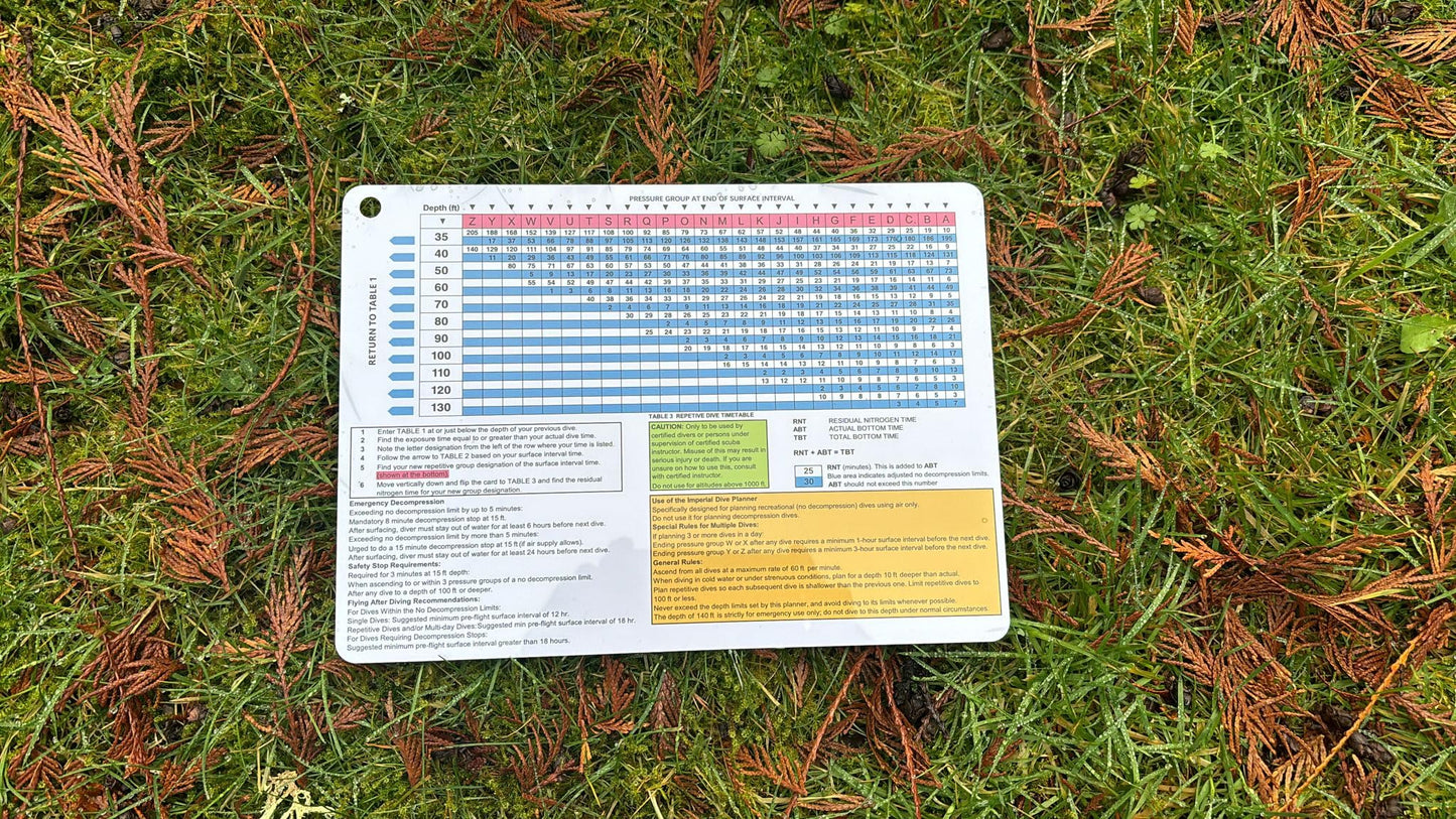 Crystal Ocean Dive Log Sheets (100 logs / 50 sheets) & Imperial No Decompression Waterproof Dive Planner (feet)