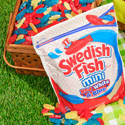 SWEDISH FISH Mini Red, White & Blue Soft & Chewy Candy, Bulk Candy, 1.8 lb