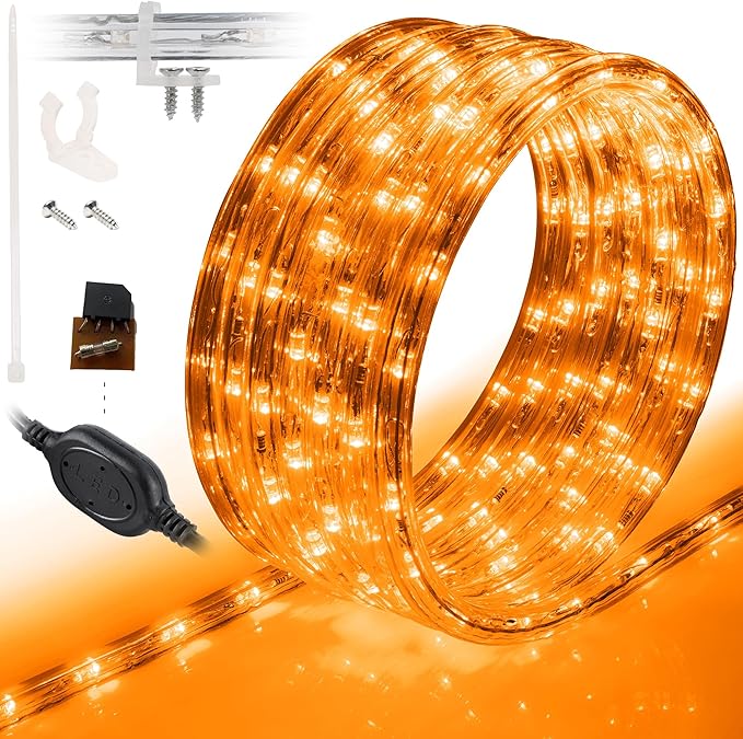 WYZworks 1116LEDs 100ft LED Outside Rope Lights, Outdoor ETL Certified Waterproof Permanent 360 Degree Light Emitting, Flexible Tube, Connectable, Christmas Palm Tree Exterior Landscape, Orange