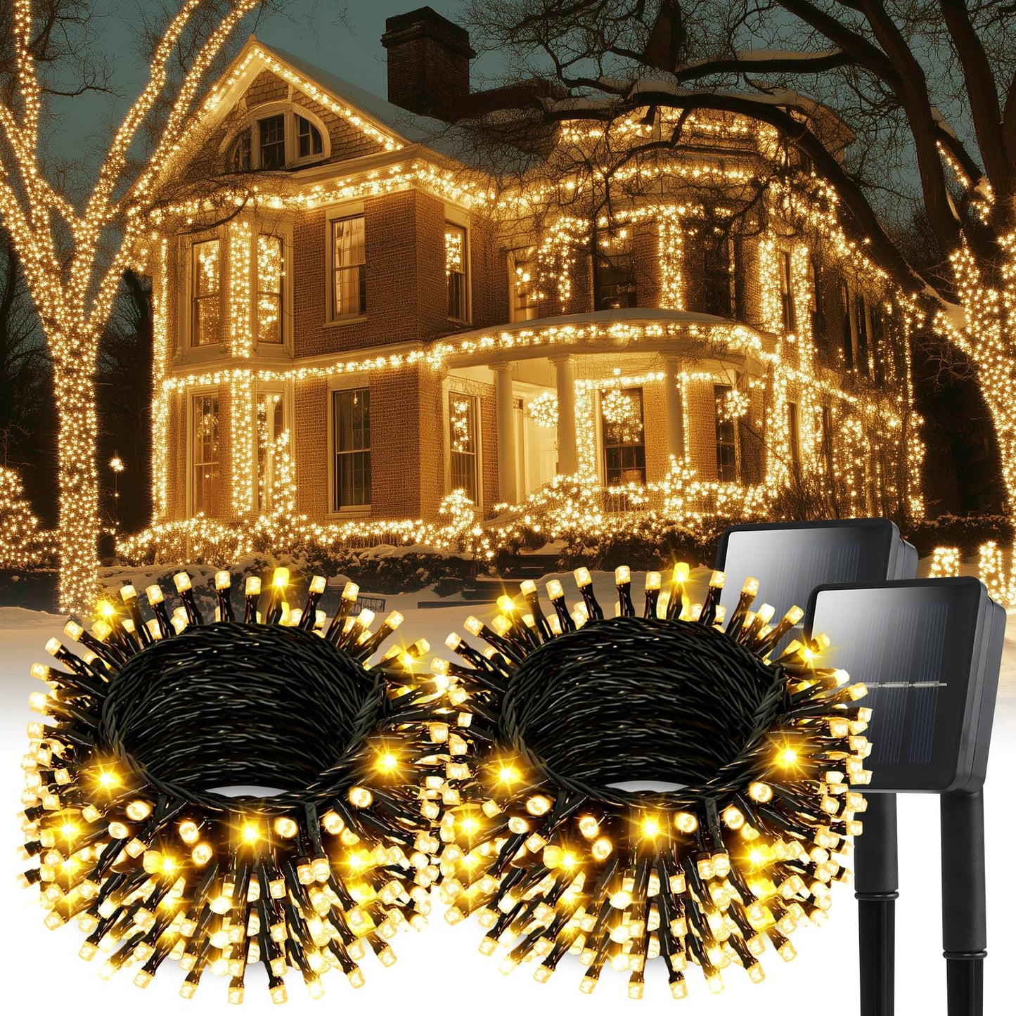 Solar String Lights for Outside, 2 Pack 240 Led Solar Christmas Lights Outdoor Waterproof 82ft Solar Fairy Lights 8 Lighting Mode Solar String Lights Idea for Garden,Courtyards,Trees(Warm White)