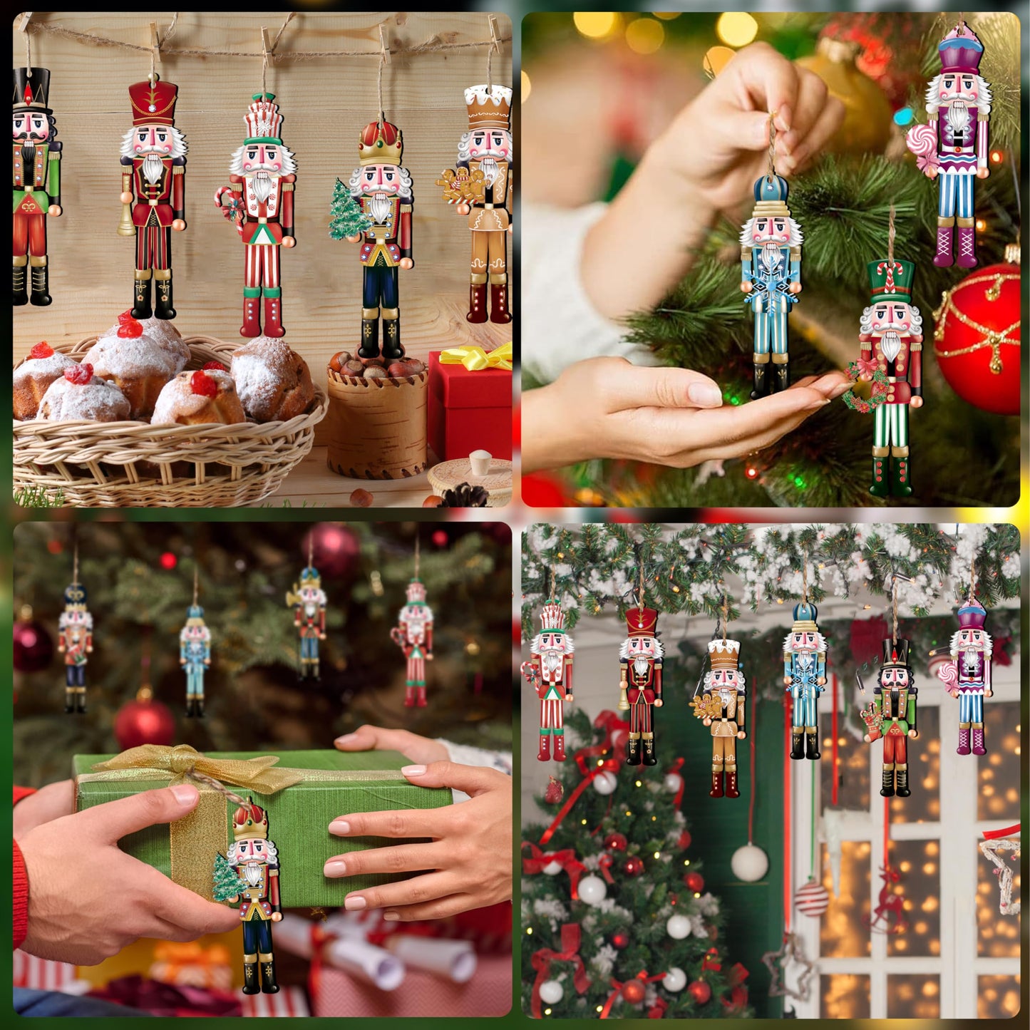 24 Pieces Christmas Nutcracker Wooden Ornaments, Wood Hanging Decoration Set for Christmas Tree Hanging 2D Printed Wood Crafts Holiday Decor Xmas Party Supplies (Xmas-Nutcracker-A)