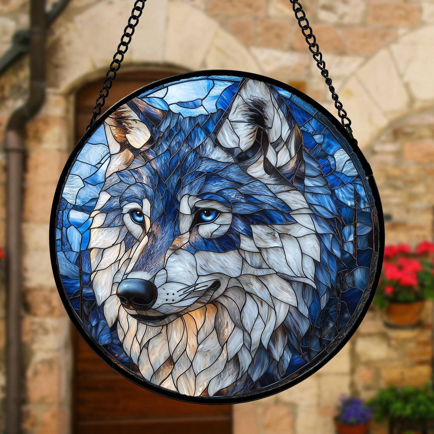 DASTOLL Stained Glass Window Hanging - Funny Wolf Suncatcher Ready to Hang Window Doors Home Decoration and Christmas, Mother's Day Birthday Gifts for Women, Men, and Mom 7.8x7.8 in