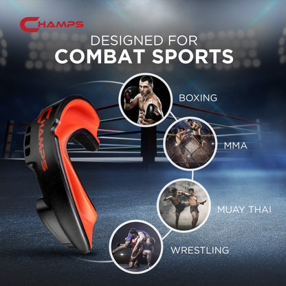 Champs MMA Breathable Mouth Guard for Boxing, MMA, Jiu Jitsu, Muay Thai, Wrestling & Combat Sports – Easy Fit, Boil & Bite Design Mouthpiece – Durable Boxing Mouthguard for Men & Adults, Case Included