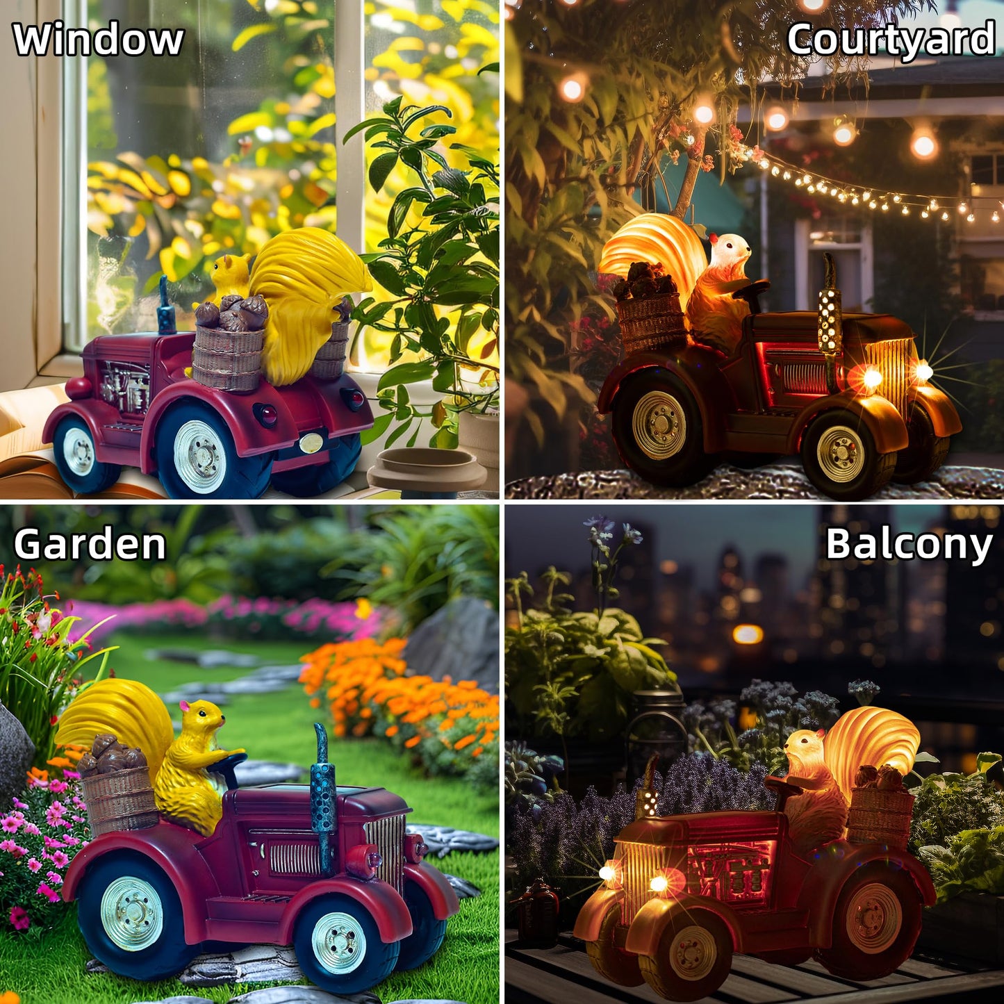 YUETJIN Solar Lighted Squirrel's Farm Tractor Statue, Outdoor Décor for Lawn Garden, Yard, Flower-Pool, Harvest Decoration, Gfit for Father