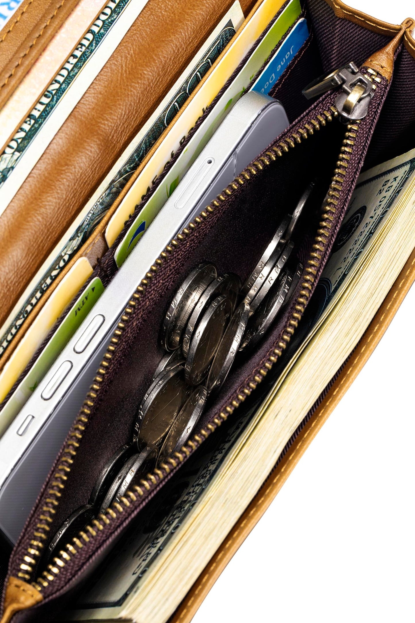 SCHLATUM Wallets for Women RFID Blocking Long Ladies Wallet Bifold Womens Leather Wallet with Coin Pocket ID Window, Brown