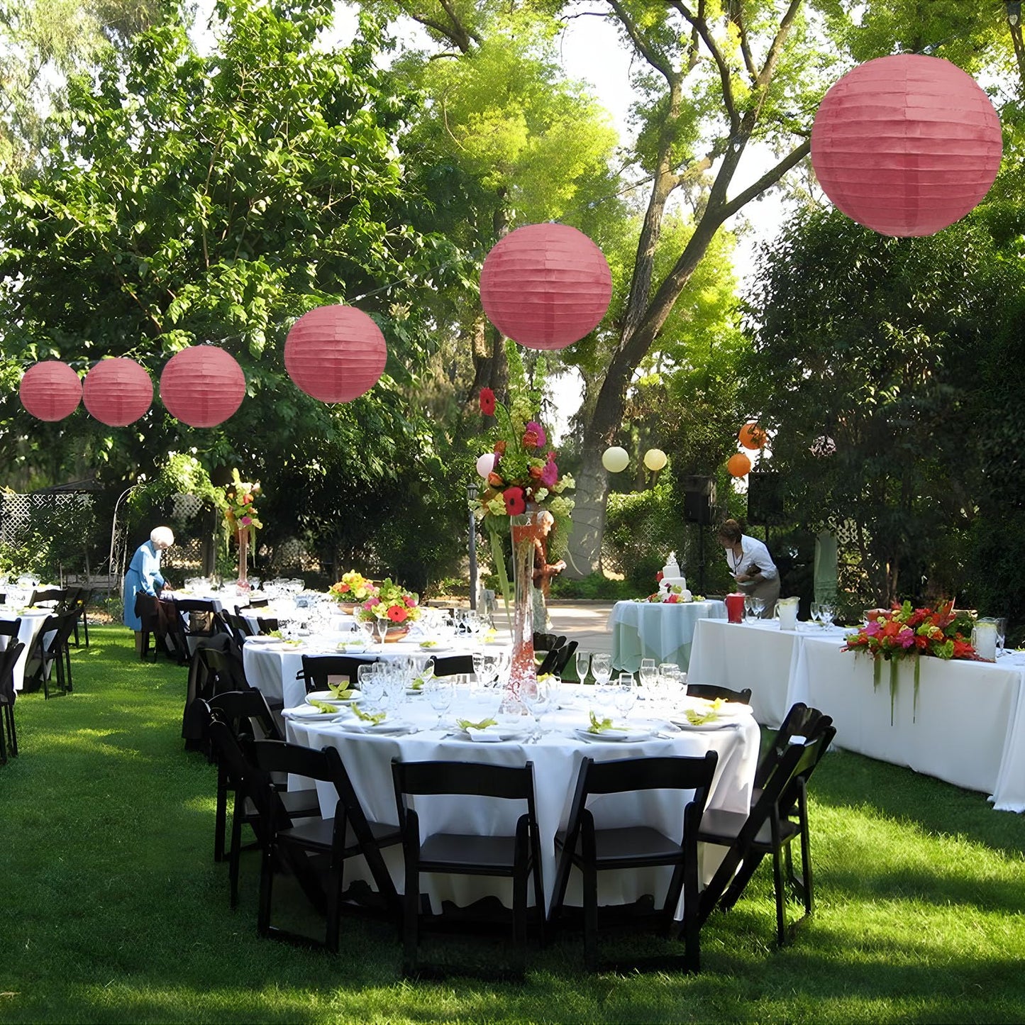20Pcs Burgundy Paper Lanterns for Parties, 6” 8” 10” 12” Chinese Asian Hanging Round Paper Lanterns for Birthday Wedding Halloween Christmas Home Decor Party Decor