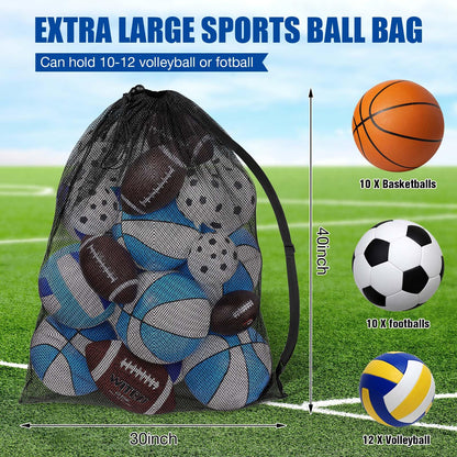 Shappy 6 Pack Extra Large Sports Ball Bag 30 x 40 Inches Mesh Soccer Basketball Bags Large Mesh Pouch with Adjustable Shoulder Strap for Football Volleyball Gym Sports Equipment