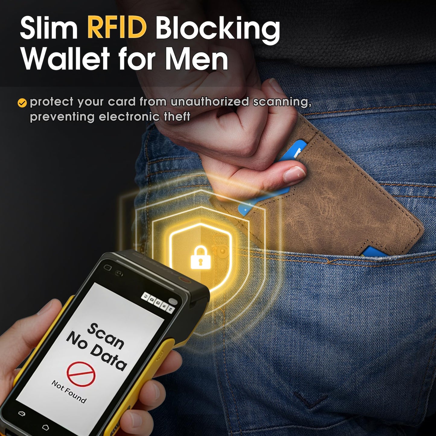XZVXZV Man Slim Wallet Leather Money Clip RFID Blocking Front Pocket Minimalist Bifold Wallet Thin Credit Card Holder Coffee