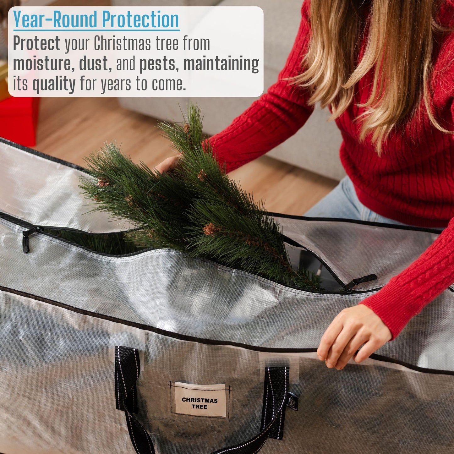 VENO 2 Pack Clear Christmas Tree Storage Bag - Fits 7.5 Ft Artificial Trees, Heavy Duty Large Bags with Zipper, Durable Handles, and Labeling Card Slot, Alternative to Storage Boxes with Lids (2 Pack)