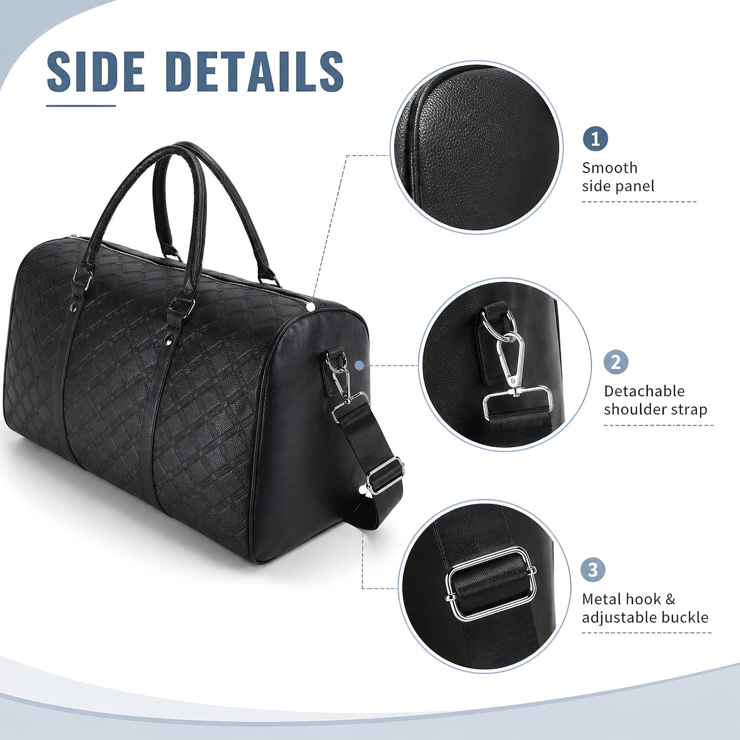 Vegan Leather Gym Duffle Bag for Travel, Sports, Fitness & Workout, Large Overnight Weekender Bag for Men & Women