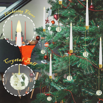 JOIONE Flameless Christmas Tree Candles with Remote, 12 Pack Battery Operated LED Candles for Christmas Tree Flickering Flame for Xmas Indoor Decor - Clear Crystal Ball