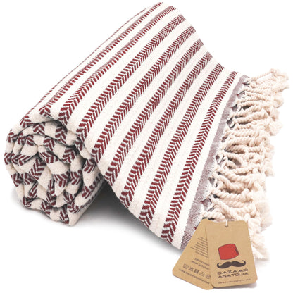 Bazaar Anatolia Turkish Beach Towel – 100% Cotton, Quick Dry, Sand Free Towel for Bathroom, Travel, Camping – Oversized 71x39 Inches – Arpa Maroon