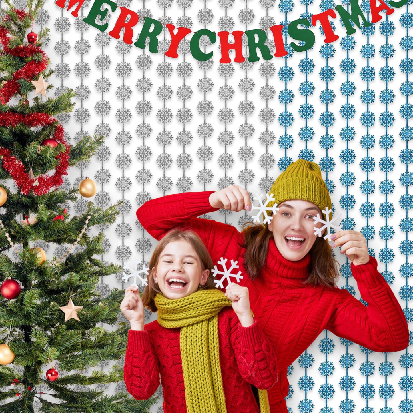 Silver Blue Snowflake Fringe Curtain - GREATRIL Winter Onederland Streamers Backdrop with Sparkling Snowflake for Christmas Birthdays Party Decoration -3.2ft x 6.5ft - 2 Pack