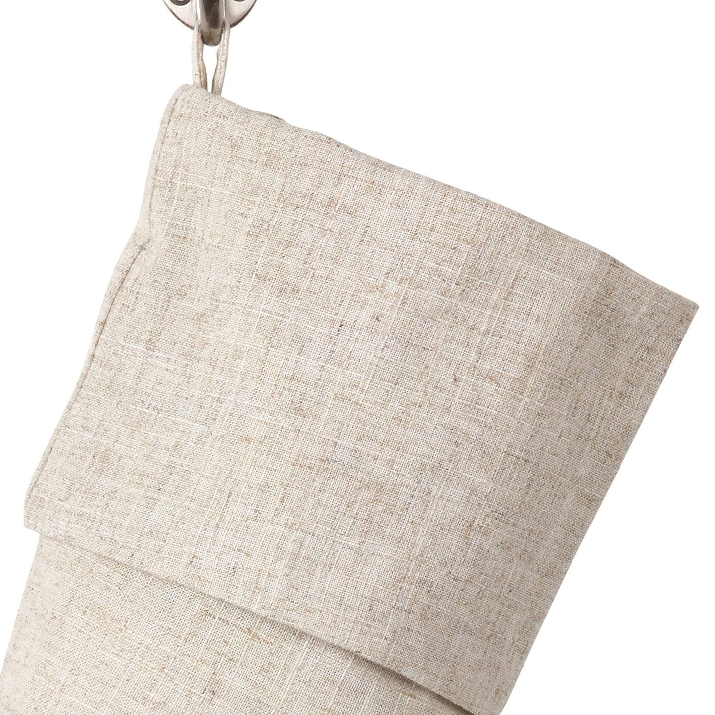 SARO LIFESTYLE 7"x15" Linen Christmas Stocking – Toscana Collection – Natural Solid Edge –– Classic Holiday Farmhouse Décor