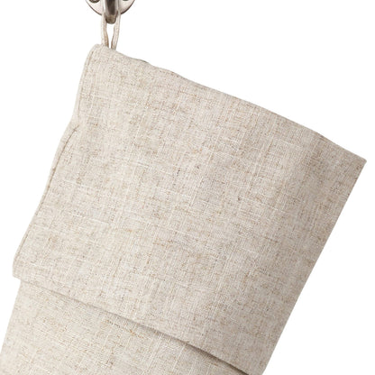 SARO LIFESTYLE 7"x15" Linen Christmas Stocking – Toscana Collection – Natural Solid Edge –– Classic Holiday Farmhouse Décor