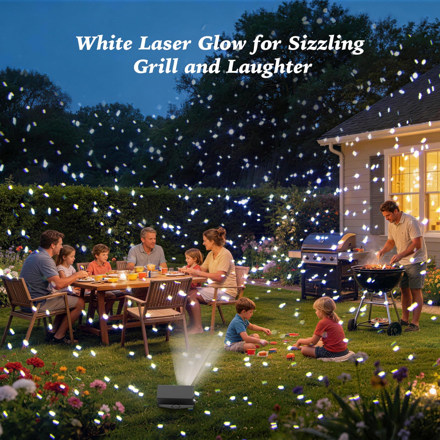 AIRIVO Outdoor Laser Lights Projector, White Laser Fairy Lights Projector, Christmas Snowflake Projector 3 Lighting Modes with Remote Control,Holiday Halloween Decor for Home,Garden, Trees,White Laser