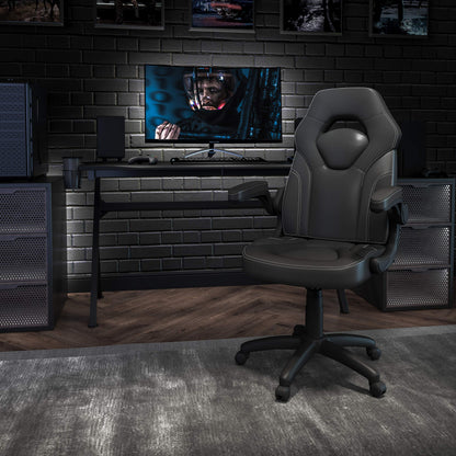Flash Furniture X10 High-Back LeatherSoft Racing Style Gaming Chair with Flip-Up Arms, Ergonomic Padded Swivel Computer Chair, Black