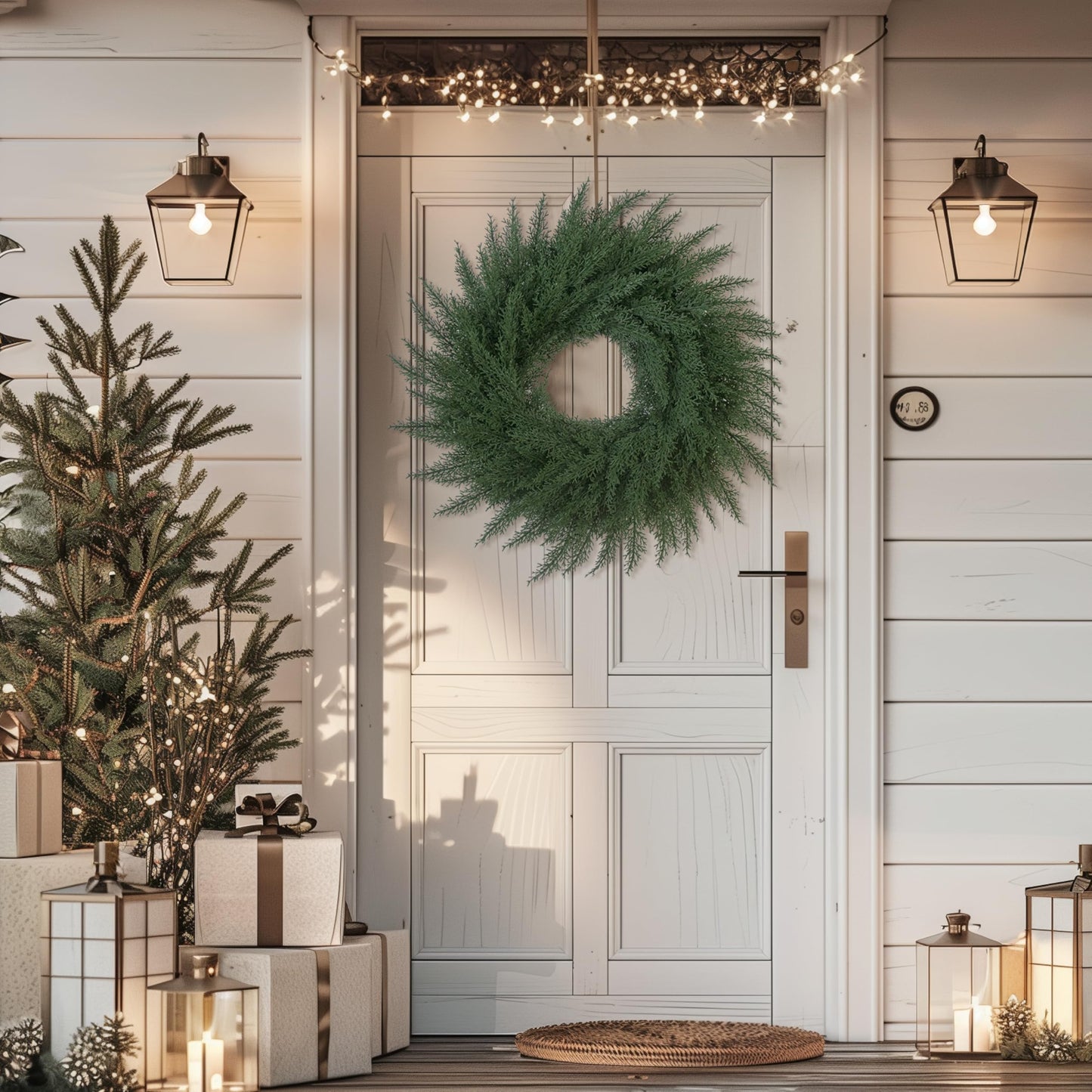 24 Inch Christmas Cedar Cypress Wreath – Artificial Greenery Wreath for Front Door, Farmhouse Holiday Winter Decor and Year-Round Indoor Outdoor Home Decoration