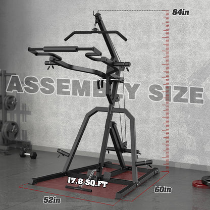 DONOW Leverage Gym Power Rack Squat Rack Lever Gym with LAT Low Row System Home Gym System Workout Station 2:1 Ratio (Without Weight Plates)