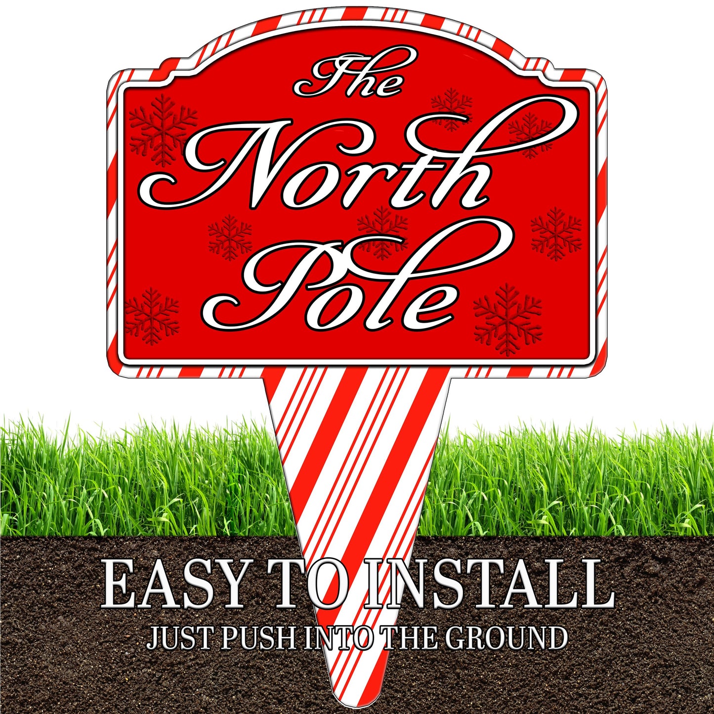 North Pole Santa Home Candy Cane Christmas Holiday Yard Sign For Lawn Grass Home or Business Front Door Durable Metal Built In Stake St. Nicholas Claus Xmas