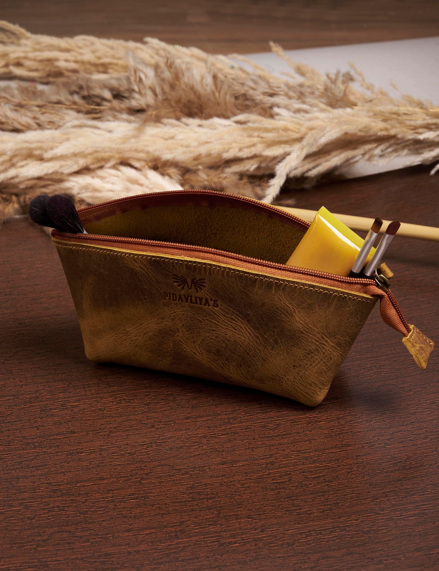 PIDAVLIYA'S Genuine Leather Versatile Gondola Style Handbag - Cosmetic, Toiletry, Makeup, Shaving Organizer Bag - Dopp Kits - Unisex (Antique Brown)