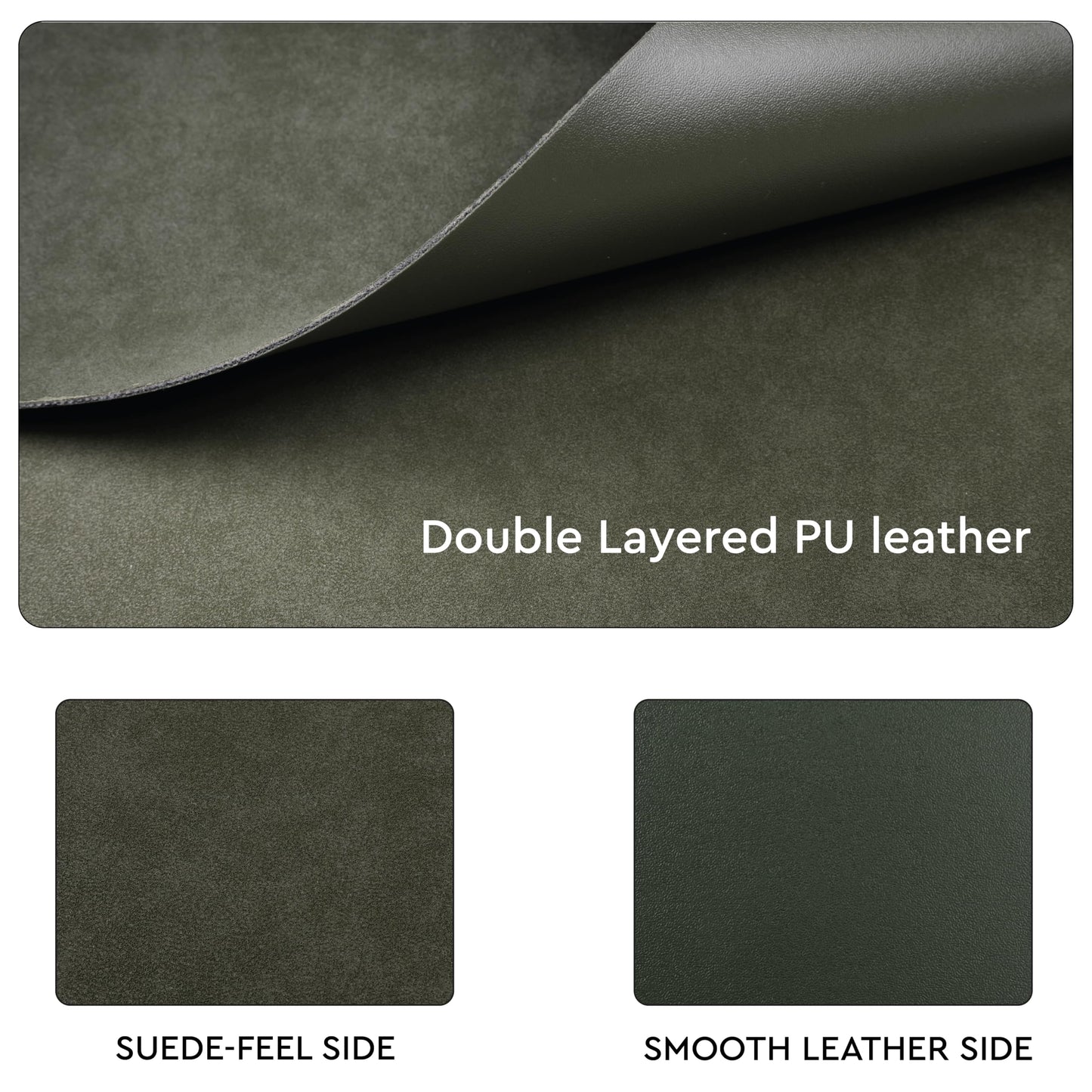 Encasa XO Dual Sided Leather Olive Table Runner with Suede Top | Heat & Water Resistant, Non-Slip, Wipeable & Durable Dining & Kitchen Table Decor | 12"x33"