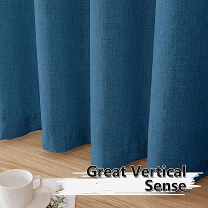 Tollpiz Linen Curtains Bedroom Rod Pocket Semi Sheer Curtain Burlap Light Filtering Thick Linen Drapes for Living Room, 54 x 84 inches Long, Classic Blue, Set of 2 Panels