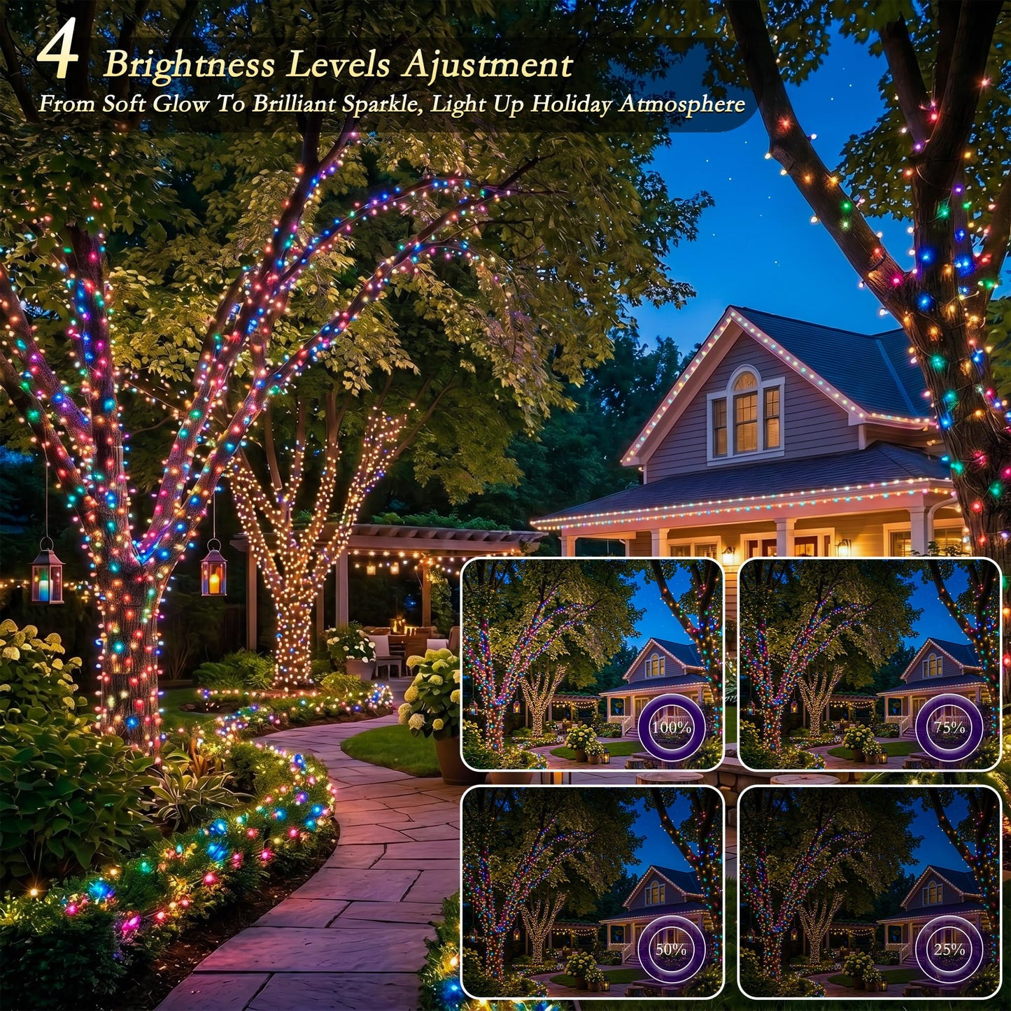 Soagrc 198FT 600 LED Outdoor String Lights Plug in IP67 Waterproof Twinkle Lights with Remote 11 Modes Dimmable Warm White and Multicolor Color Changing for Backyard Summer Wedding Party Christmas