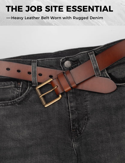 wolksprong Mens Heavy Duty Full Grain Leather Belt - 1 1/2 Italian Genuine Leather with Sturdy Buckle for Jeans Casual Pants