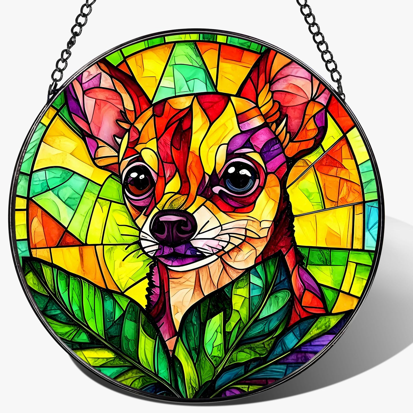 DOUHASU 8″ Stained Glass Window Hanging Ornament, Vibrant Chihuahua Stained Glass Suncatcher Ornament, Sun-Catcher Window Decor | Gifts for Dog Lovers, Dog Lover Gift, Pet Lover Gift