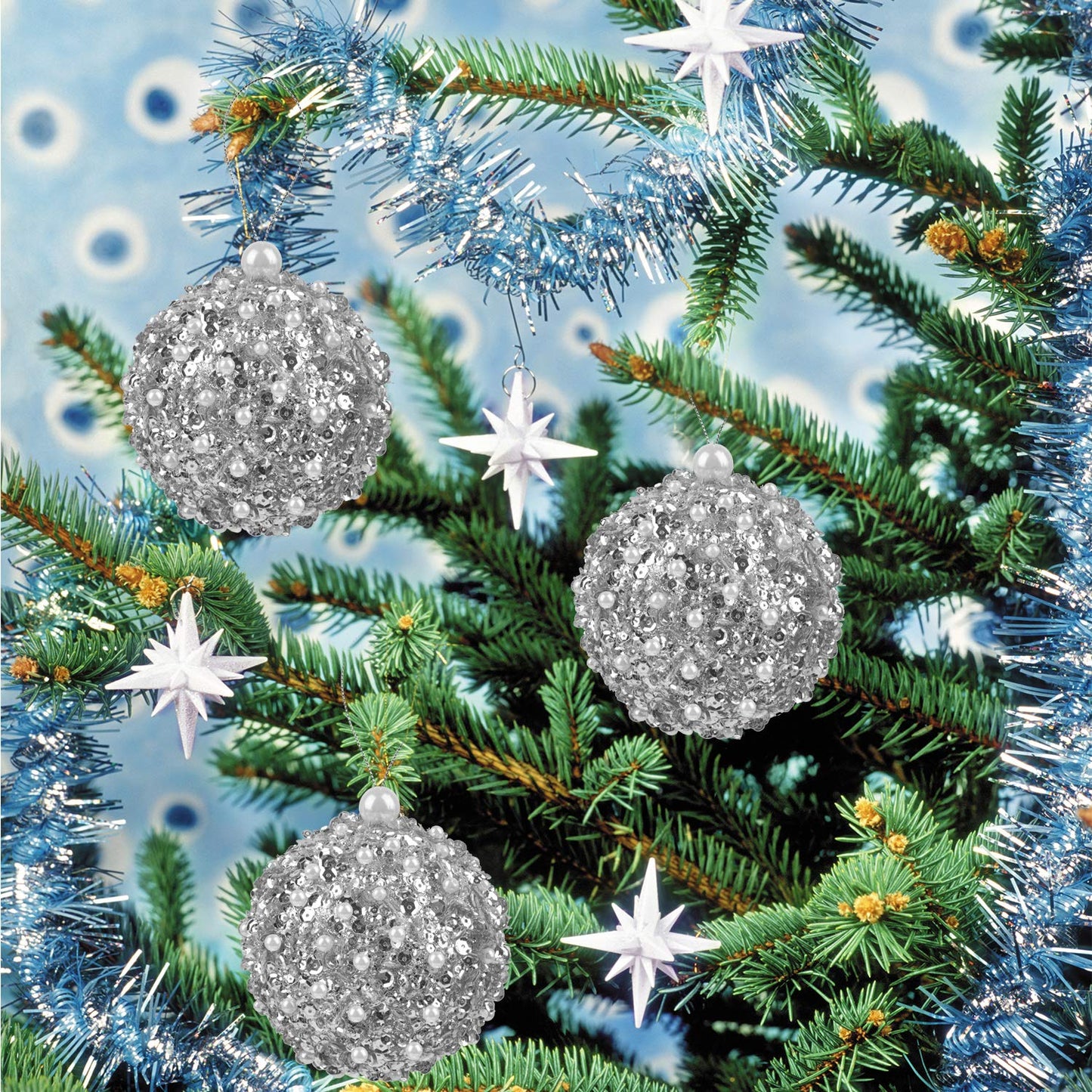 ZHANYIGY 4.25" Silver Shatterproof Christmas Ball Ornaments, 4pc Set for Xmas Trees and Holiday Decor
