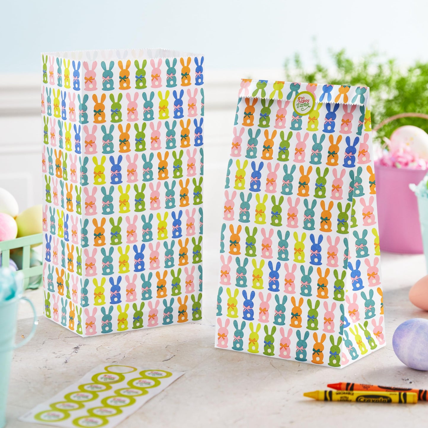 Hallmark Easter Bunny Party Favor and Wrapped Treat Bags (30 Ct. with 60 Stickers) for Easter Baskets, Kids, Sunday School