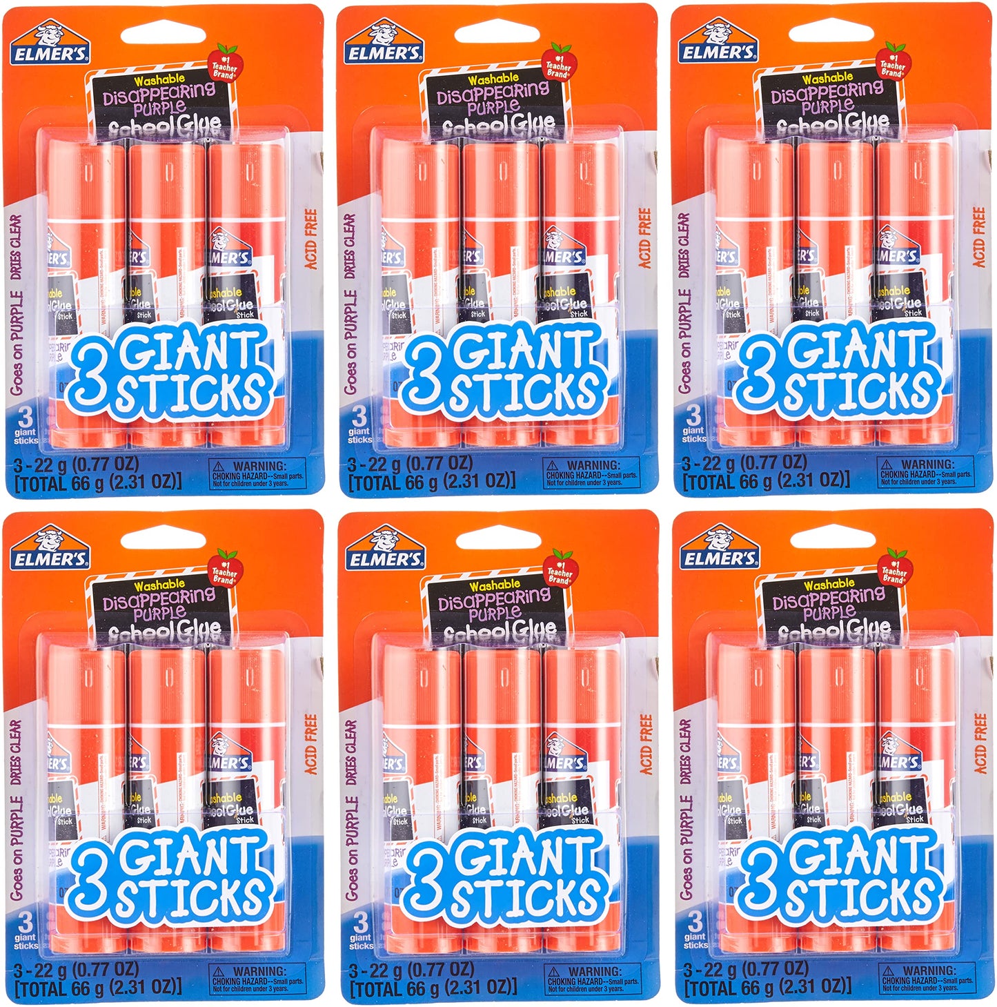 Elmer's Disappearing Purple School Glue Sticks, Washable, 22 Grams, 18 Sticks Total (Packaging May Vary)