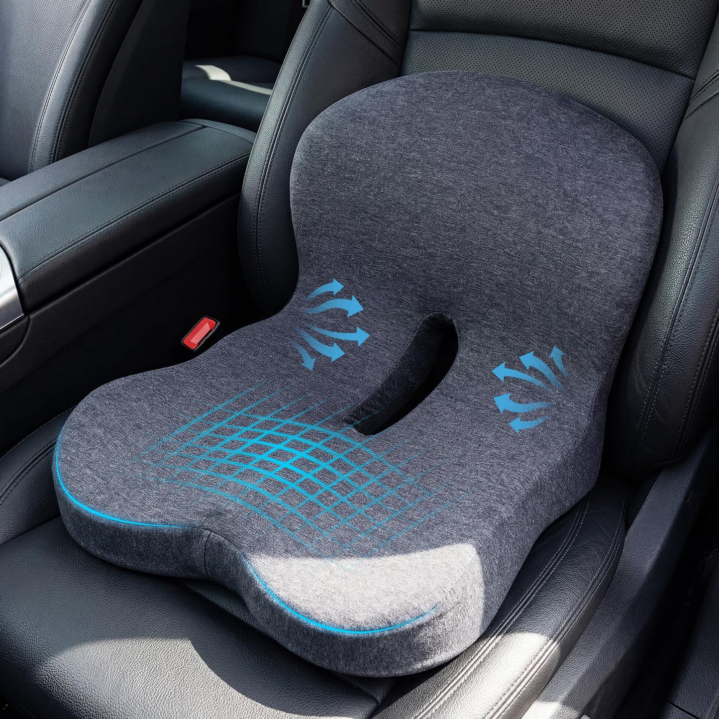 ZUAMEGUMemory Foam Car Seat Cushion – Ergonomic Driver Cushion for Sciatica & Tailbone Pain, Breathable Non-Slip Car Seat Pad for Car, Office Chair, Wheelchair