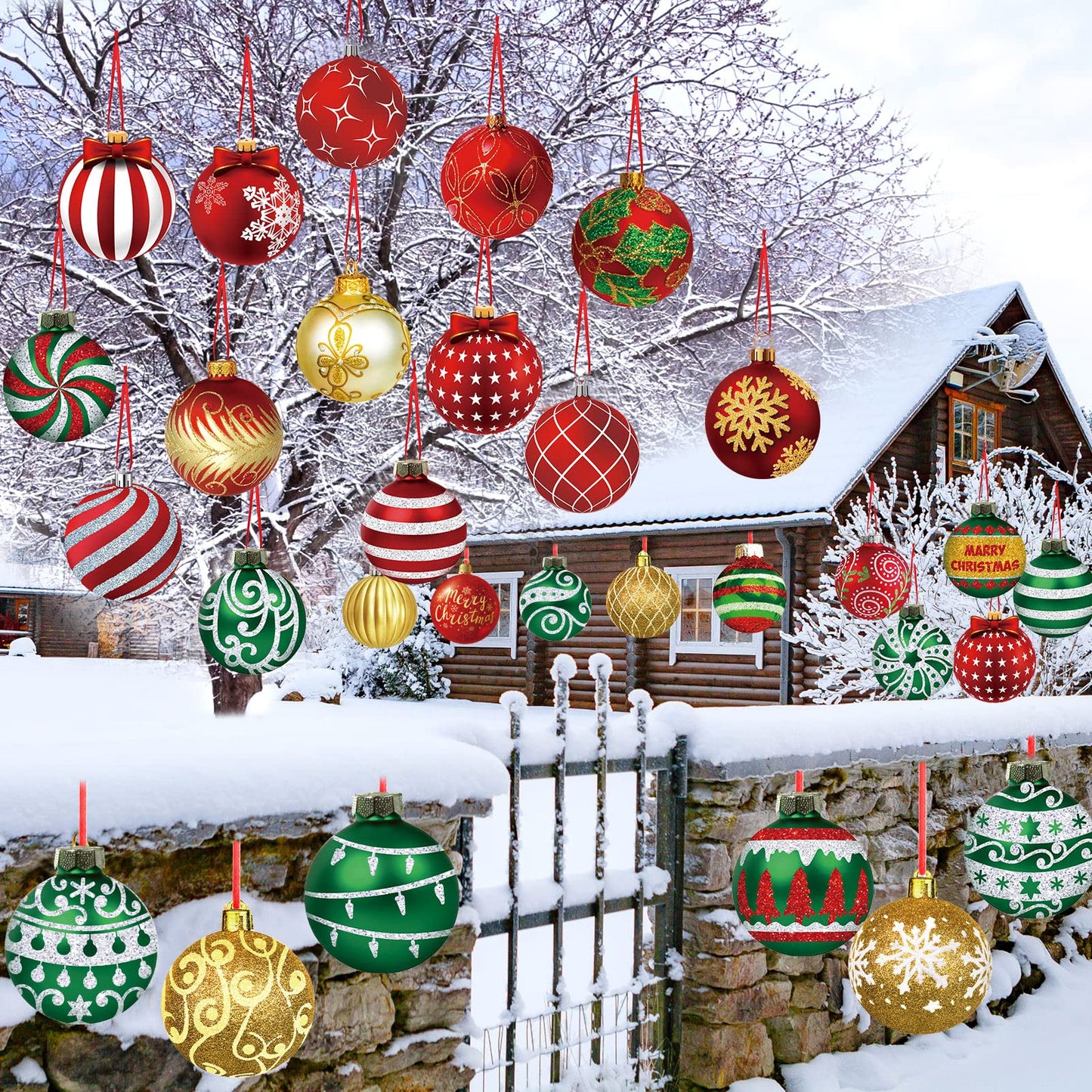 Rtteri 30 Pcs Large Christmas Ball Shape Ornaments for Outdoor 4.9 Inch Double Sided Plastic Christmas Hanging Ornaments Balls for Xmas Tree Indoor Outdoor Porch Yard Supplies