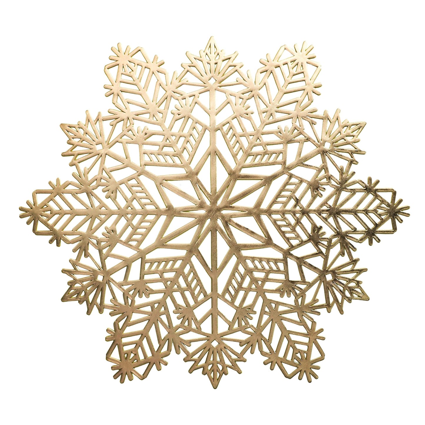 Snowkingdom Christmas Round Snowflake Placemats Sets of 6 Laminated Gold Metallic Vinyl 15 inch Winter Festival Table Decorations for Holiday Party Feast