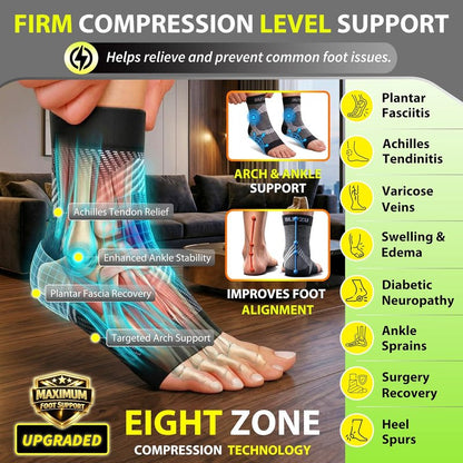 Compression Socks for Plantar Fasciitis & Achilles Tendonitis - Ankle Brace with Arch Support | Blue S-M