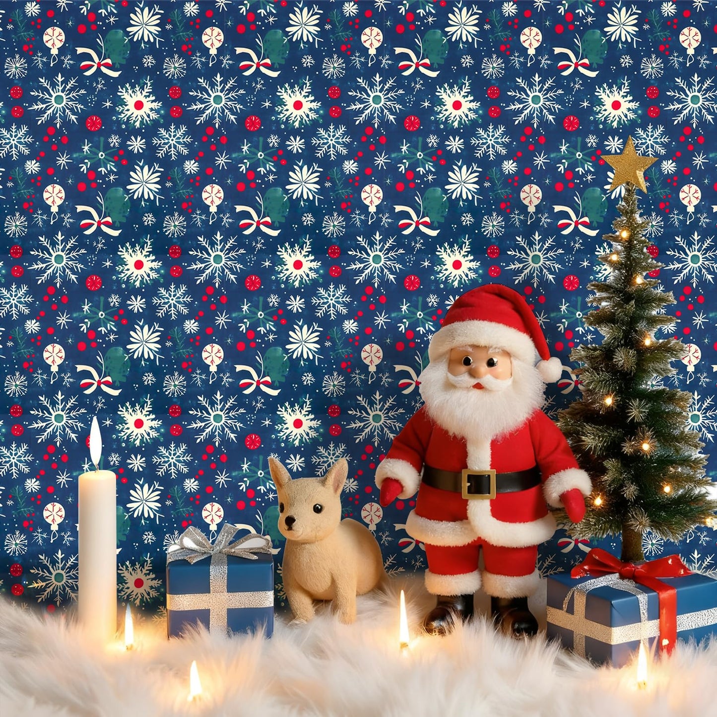 Christmas Peel and Stick Wallpaper Snowflake & Ornament Contact Paper Green Holiday Wall Paper Decor Removable Self-Adhesive Wallpaper Vinyl Christmas Decoration for Countertop Cabinets 17" x 196.8"