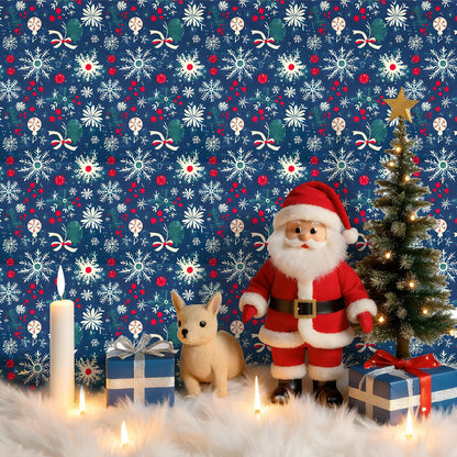 Christmas Peel and Stick Wallpaper Snowflake & Ornament Contact Paper Green Holiday Wall Paper Decor Removable Self-Adhesive Wallpaper Vinyl Christmas Decoration for Countertop Cabinets 17" x 196.8"