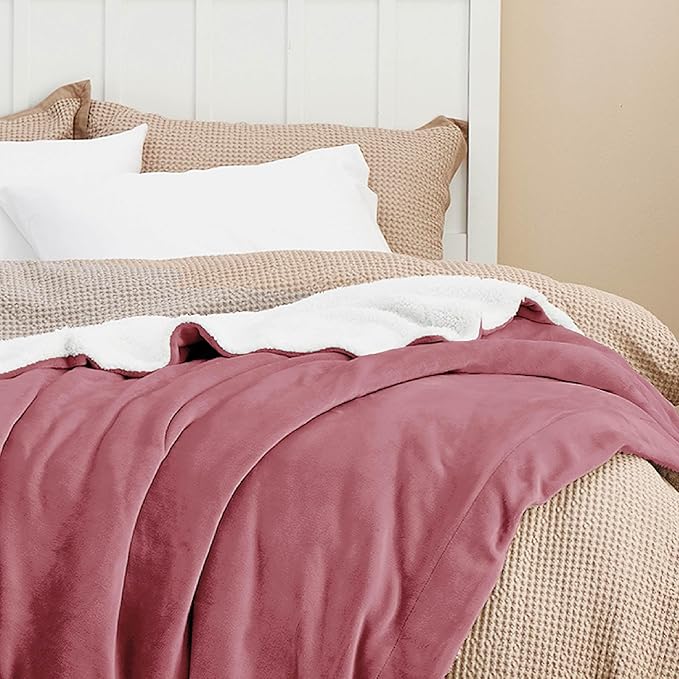 Bedsure GentleSoft Sherpa Fleece Throw Blanket Twin Size for Couch - Thick and Warm Throw for Women, Soft Fuzzy Plush Twin Blanket for Winter, Dusty Rose, 60x80 Inches