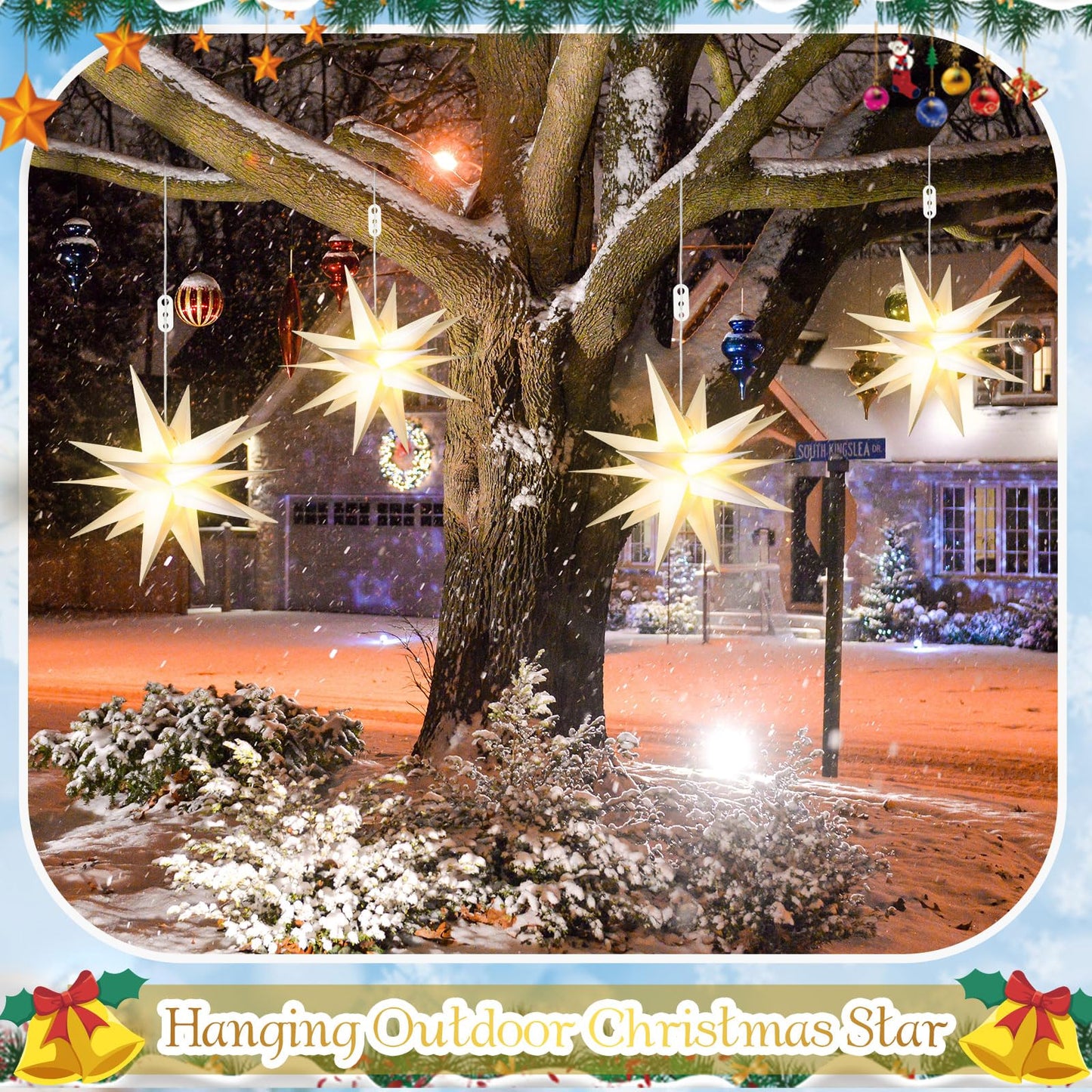 Kittmip 4 Pack Large LED Moravian Star Light Hanging Outdoor Christmas Warm White Porch Pendant Light Holiday Decoration for Christmas Trees Balconies Courtyards Advent Star (15.8''+19.7")
