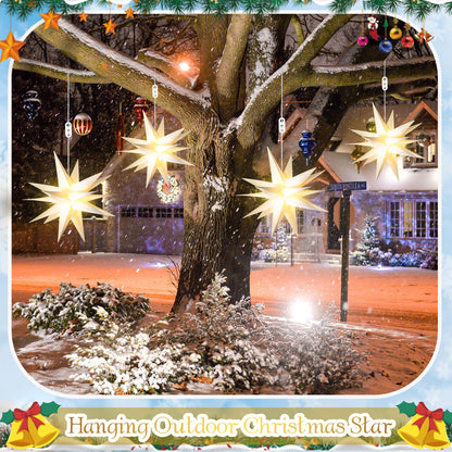 Kittmip 4 Pack Large LED Moravian Star Light Hanging Outdoor Christmas Warm White Porch Pendant Light Holiday Decoration for Christmas Trees Balconies Courtyards Advent Star (15.8''+19.7")