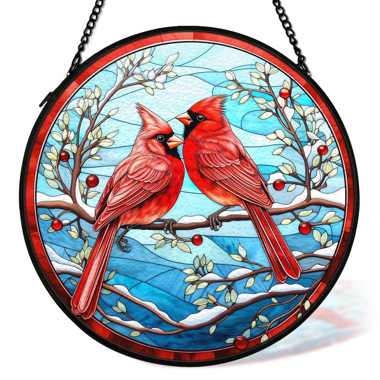 cvjutf Cardinal Suncatcher Stained Glass Window Hanging Decor, Winter Christmas Cardinal Stained Glass Wall Decor, Christmas Bird Lawn Garden Sun Catchers Indoor Window Hanging Wall Art, 7.9x7.9In